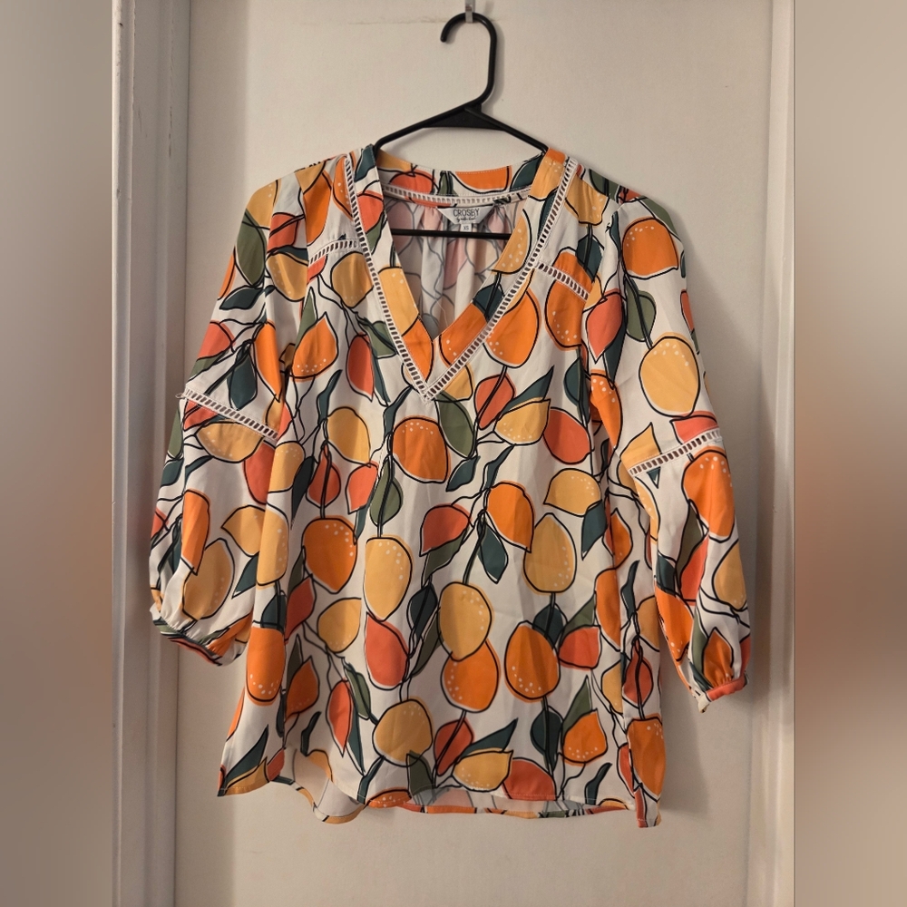 CROSBY by Mollie Burch Citrus Lemon Blouse Size XS